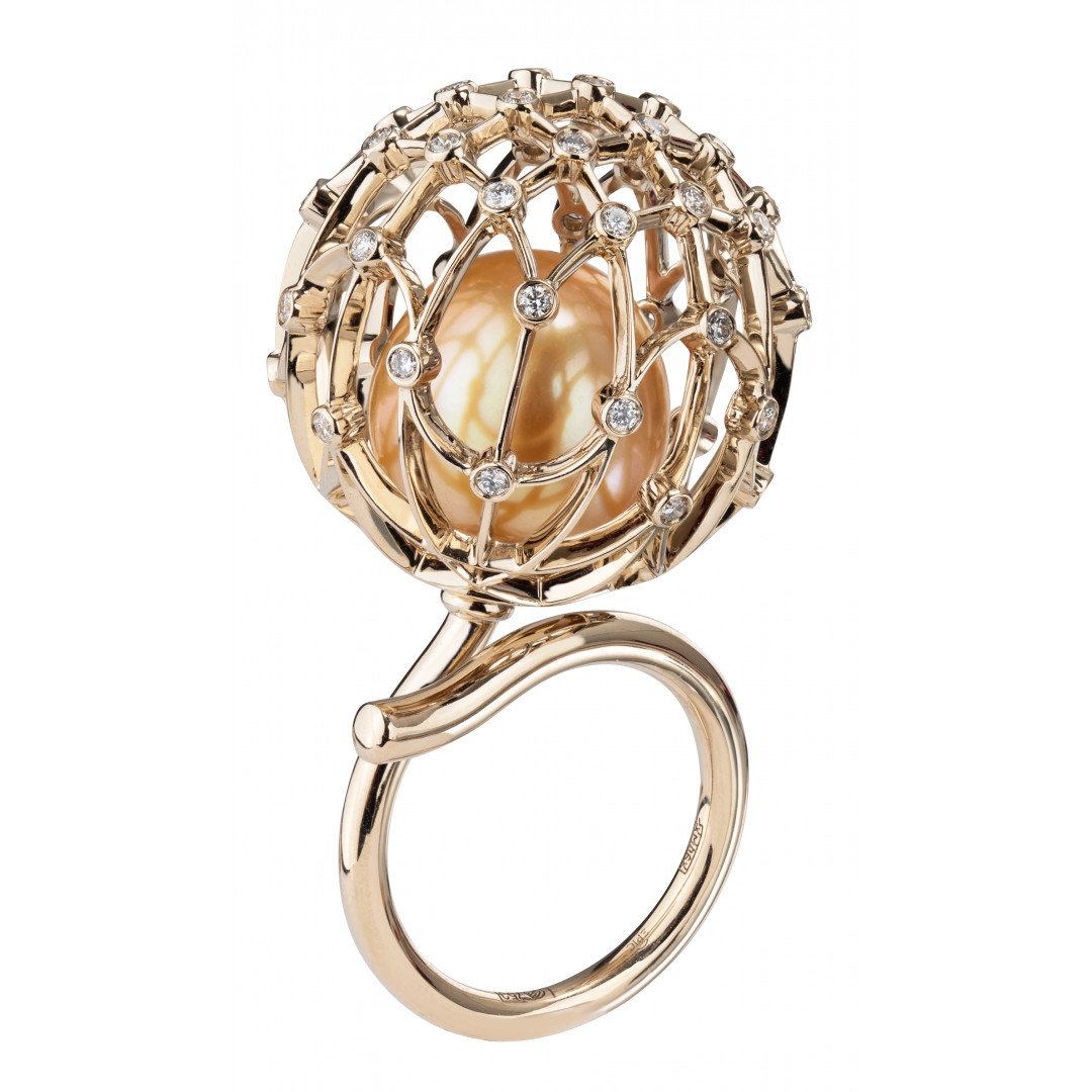 Кольцо "Одуванчик" из золота с жемчугом и бриллиантами