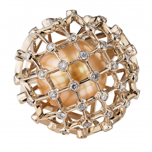 Кольцо "Одуванчик" из золота с жемчугом и бриллиантами