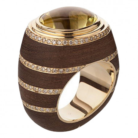 Кольцо из золота и эбенового дерева с цитрином и бриллиантами